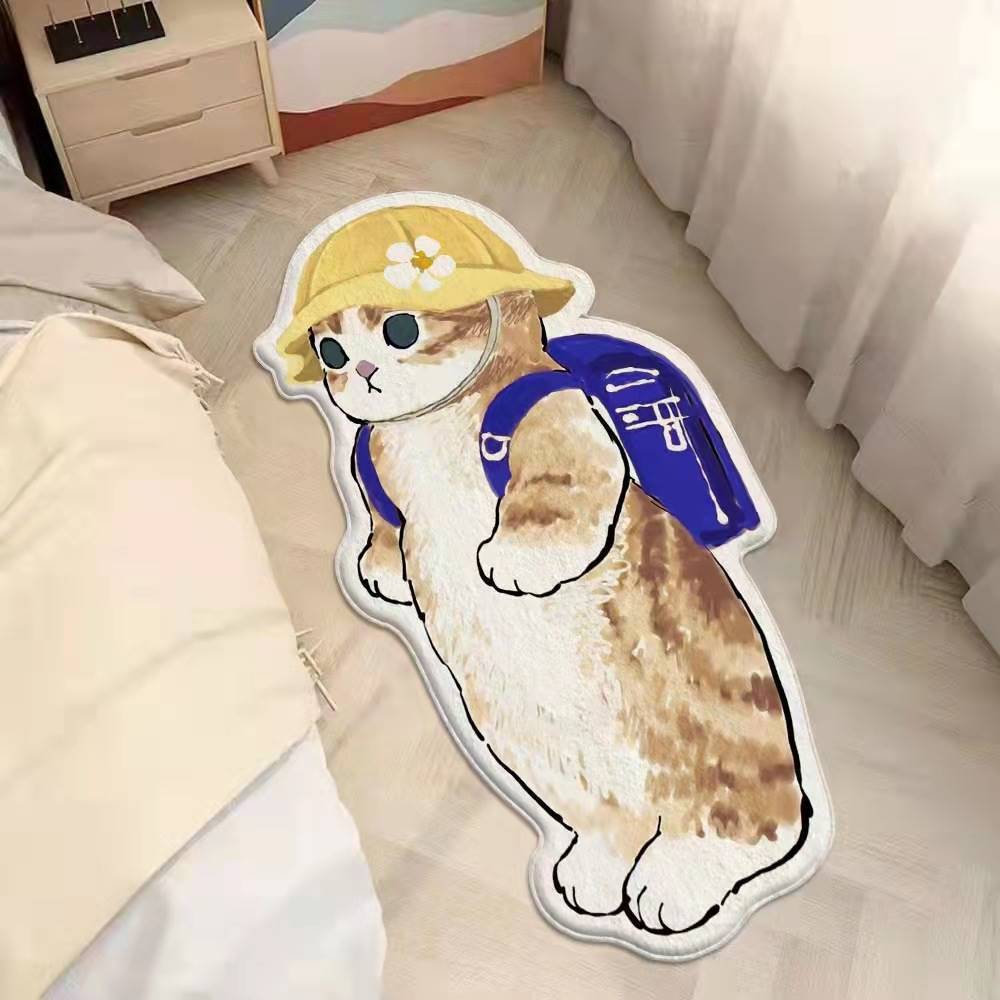 Cartoon feline alfombra de cachemira dormitorio alfombra de cama sofá doméstico mantas de mesa de té resistente al desgaste fácil de cuidar alfombra de ventana flotante