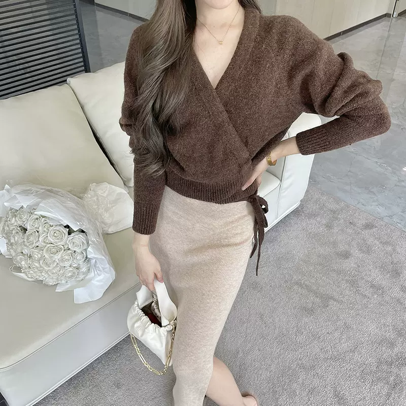 弗里假日多色囤纸片人遮胯侧开叉软糯羊毛半裙纯色修身显瘦长裙