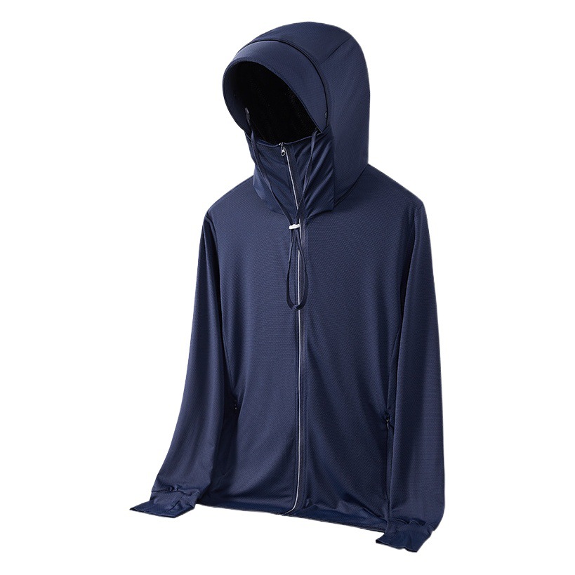 Ropa de protección solar de seda de hielo para hombres, estilo fino de verano, protección solar de seda de hielo resistente a los rayos UV, amantes transpirables, ropa de piel con capucha ligera para mujeres