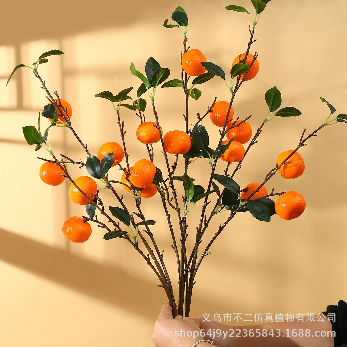 仿真橘子枝中式家居新年福桶装饰人造假树枝果枝摆设花桔子枝盆景
