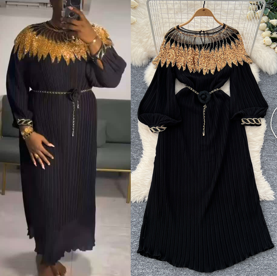fashionable-elegant-heavy-industry-beads-pleated-dress-women