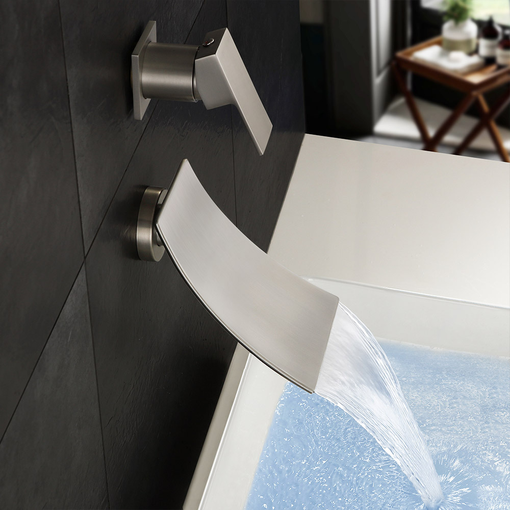 Cross-border brass washbasin faucet waterfall water outlet single, cold and hot mixed water is concealed in the wall-mounted bathroom countertop basin undefined