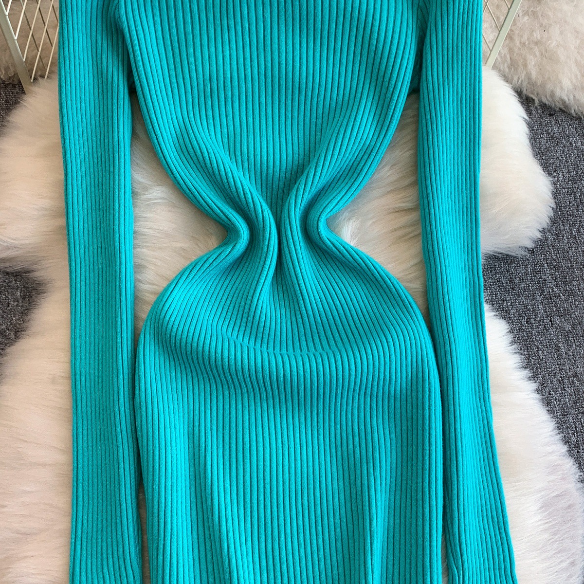 Women's Ribbed Sweater Dress Midi Slimming Knit Dress For Women_voghion.com
