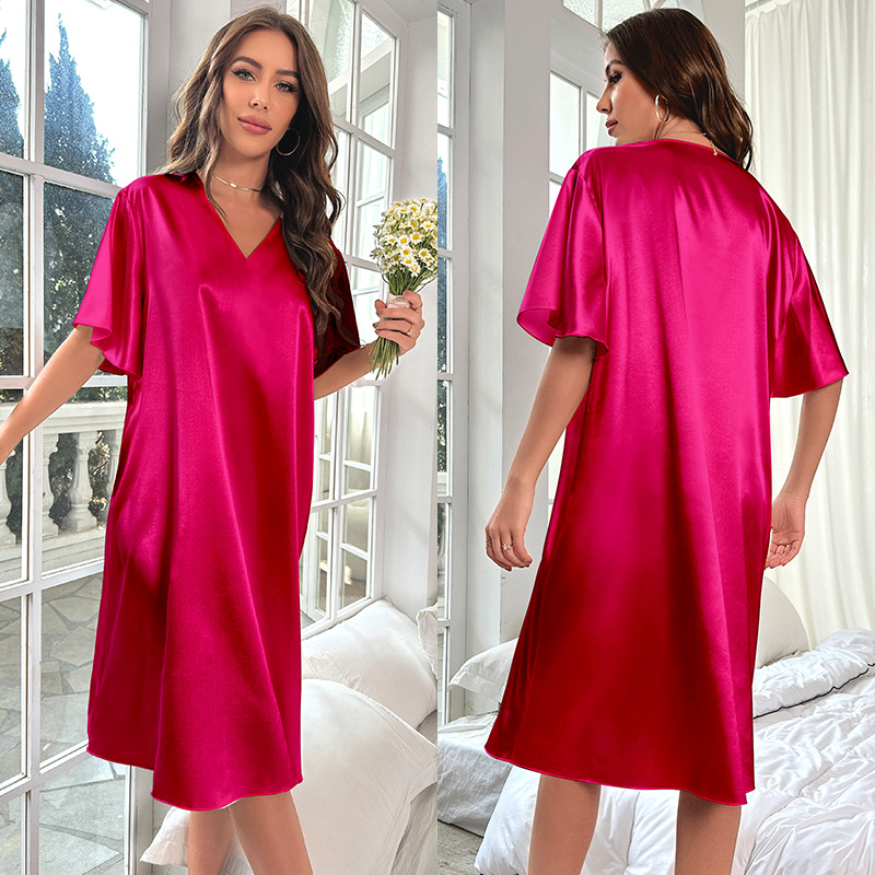 Amazon transfronterizo pijamas de seda de hielo de tamaño grande para mujeres verano frío ropa delgada para el hogar larga pijama de mujer al por mayor 3148