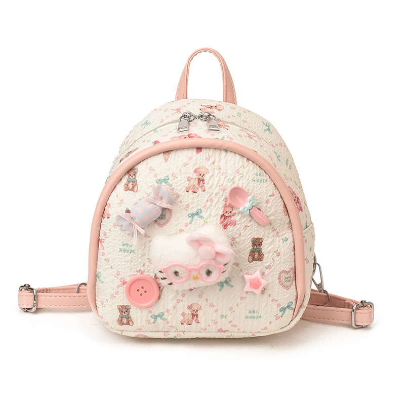 Caricatura encantadora niña corazón mochila mini estilo de la universidad PU mochila de clase de estudiantes universitarios mochila