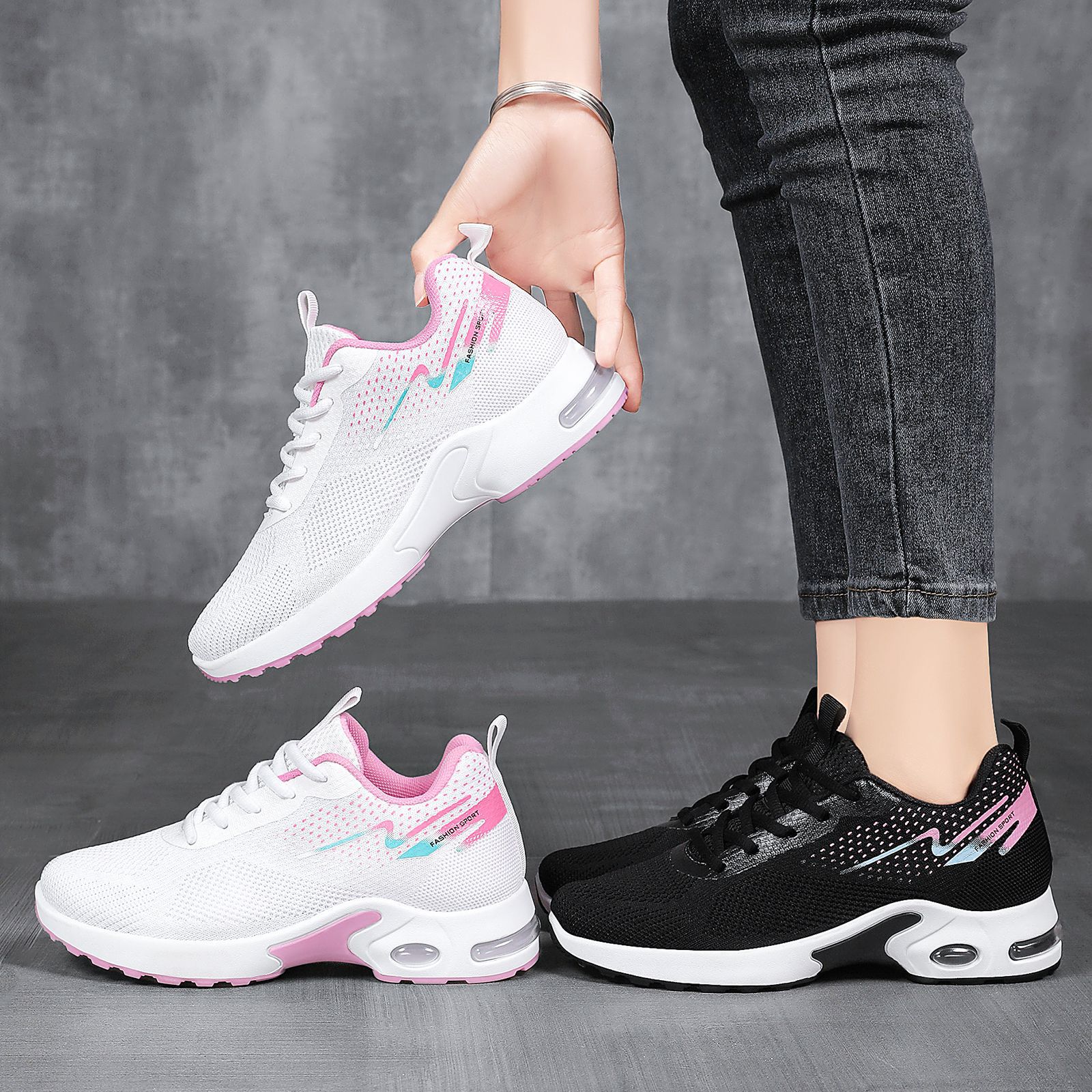 Zapatos de Mujer, Primavera 2026, Nuevo Estilo, Deportivos con Amortiguación de Aire, Tejido de Punto, Casuales, Fabricante, Suela Suave, Transpirables, para Comercio Exterior