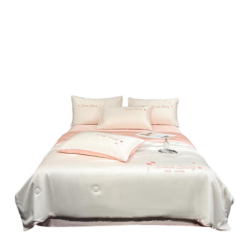 2025 nuevo bordado, seda de hielo lavada, ropa de verano, dormitorio individual, ropa de aire acondicionado lavable a máquina, ropa de cuatro piezas