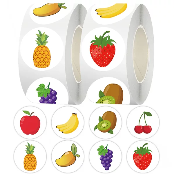 500 Stickers/Roll Cross-Border Fruit Stickers Roll Sealing Stickers Hand Account Material DIY Packaging Decorative Cutting Film Tape Wholesale