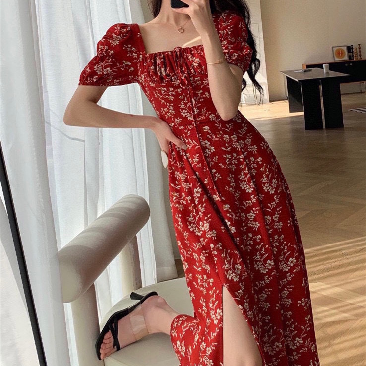 New French retro split dress Light Pure Luxury slimming three-dimensional cut slimming high sexy seductive female charm New French retro split dress Light Pure Luxury slimming three-dimensional cut slimming high sexy seductive female charm