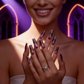 长水管穿戴甲水滴蜘蛛网腮红款美甲贴 press on nails万圣节爆款