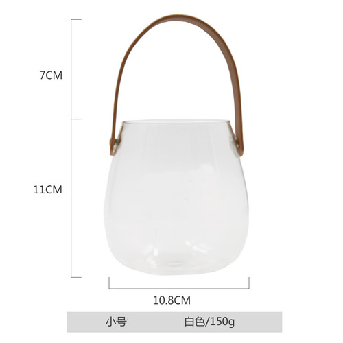 Nordic creative leather portable glass vase hydroponic plant flower container glass dry flower craft creative home