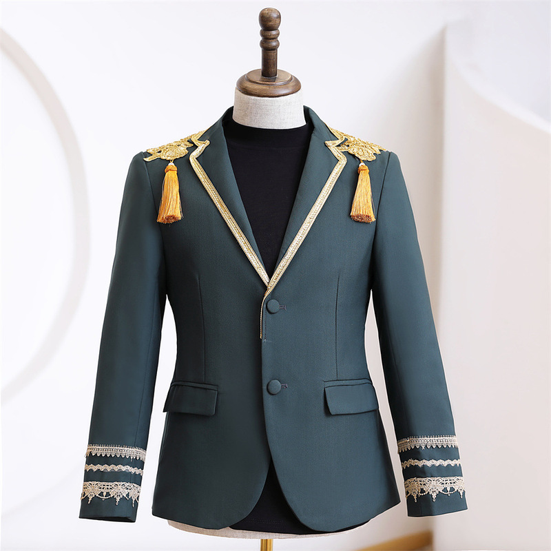 male singer dark green palace style double-breasted jazz dance suit palace host band  party guest stage performance clothing