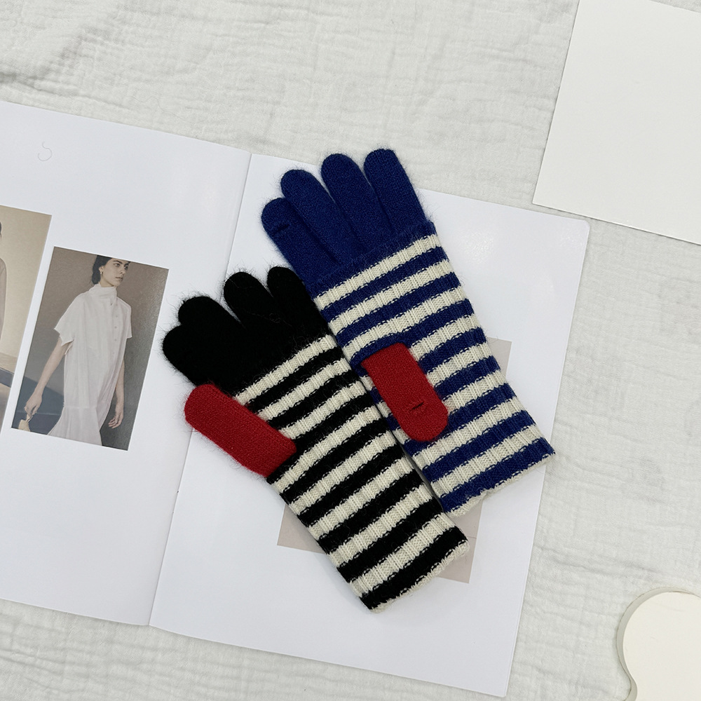 Nuevos guantes de punto de moda de pantalla táctil estriados guantes de motocicleta calientes y resistentes al frío