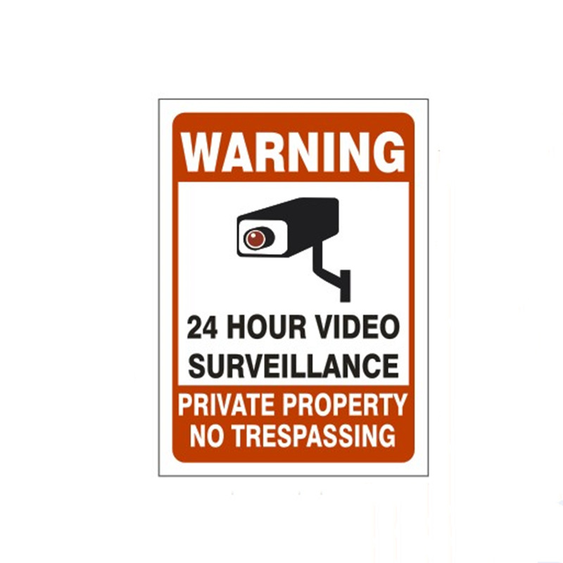 跨境专供监控警示贴红色不干胶彩色警告标语牌英文长方形标签贴