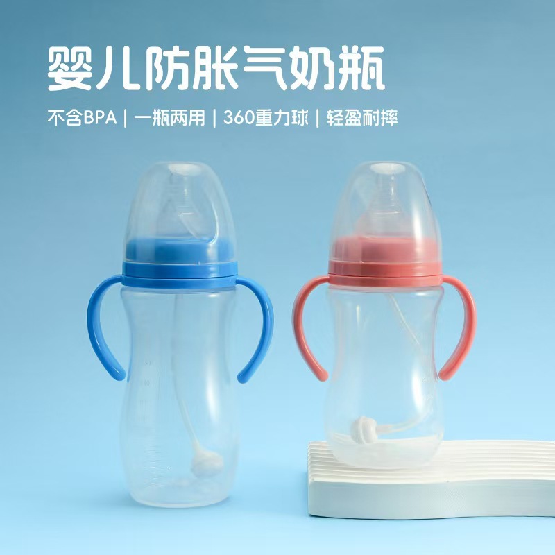 Baby Straw Handle for Drinking Water and Milk Dual-Purpose Pp Bottle Anti-Fall Large Baby Wide Diameter Super Soft Pacifier Wholesale