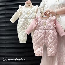 秋冬夹棉衣服爬服婴儿加绒连体衣超萌宝宝可爱公主哈衣外出外出服