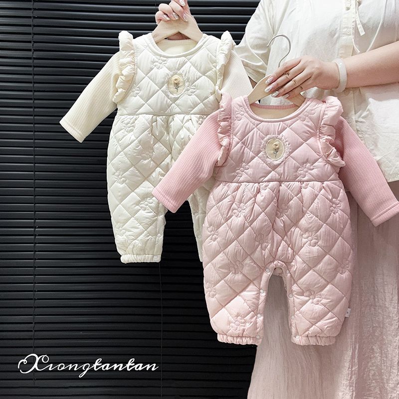 秋冬夹棉衣服爬服婴儿加绒连体衣超萌宝宝可爱公主哈衣外出外出服