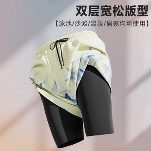 Adult Men's Swimming Equipment Hot Spring Five-Point Swimming Trunks Men's 2024 New Quick-Drying Large Size Anti-Embarrassment