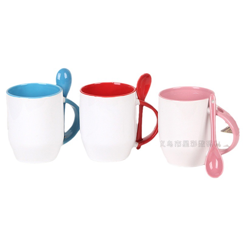 Taza de inserción de transferencia térmica cuchara interior color blanco taza con cuchara taza de impresión LOGOTIPO de publicidad taza recubierta taza personalizada taza de imagen de bricolaje