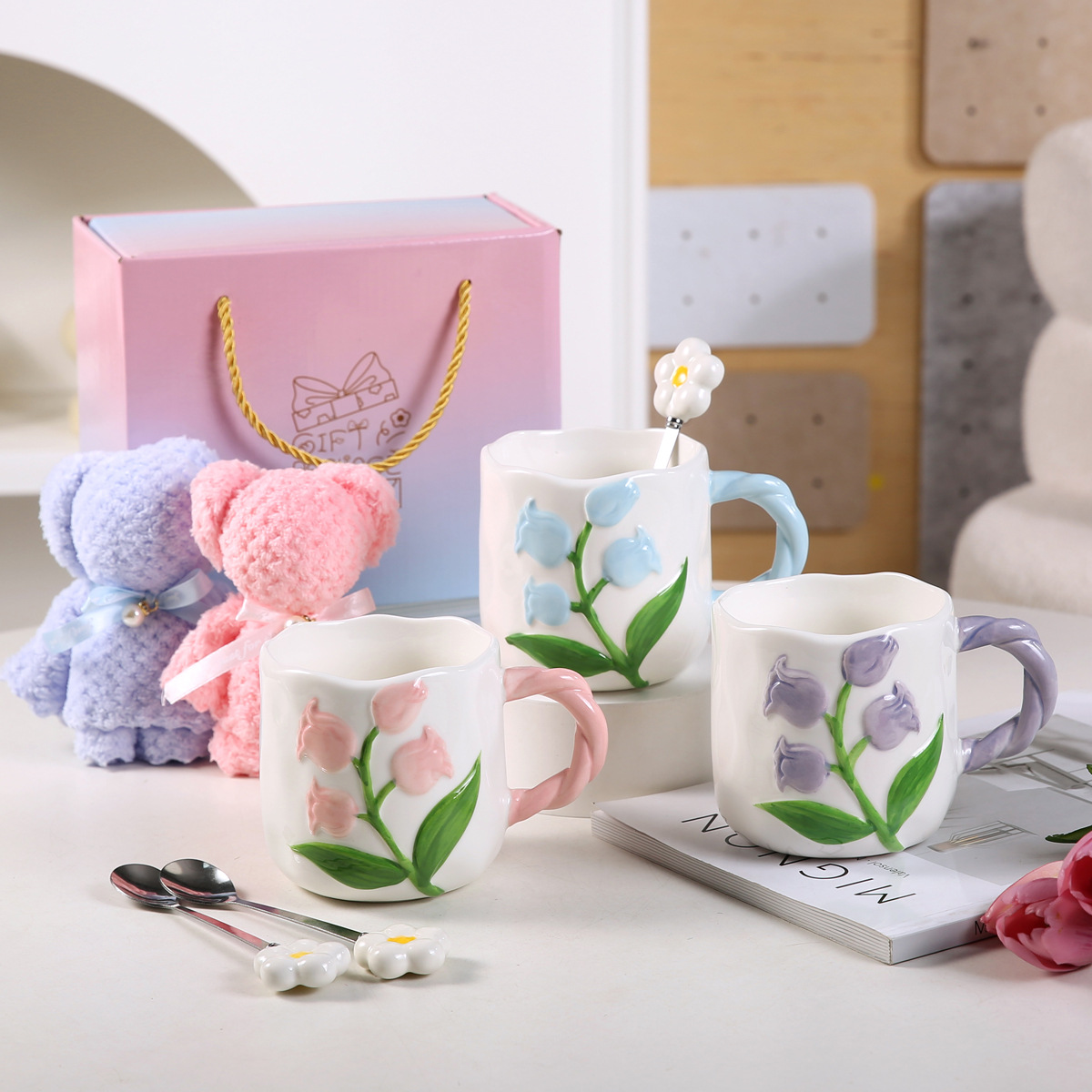 Tazas de Tulipán de cerámica creativa casera tazas de desayuno para parejas tazas de café para mujeres nuevas 2025 alto valor facial