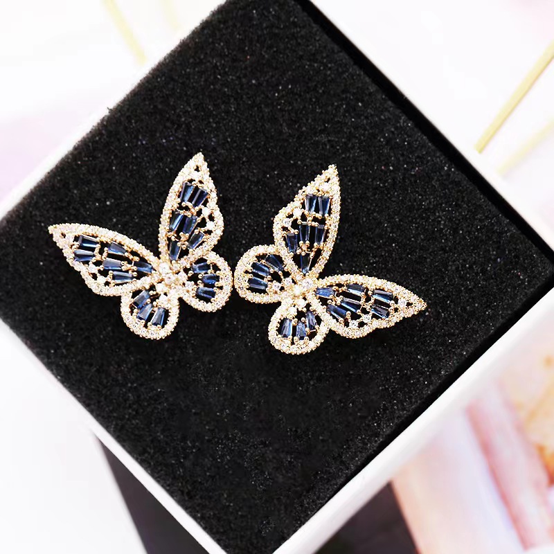 Butterfly Pattern Women's Gender Inlay Design 1 Pair Elegant Butterfly Inlay Copper Zircon Ear Studs