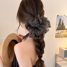 韩系网纱豹纹超大号大肠发圈女2025新款扎丸子头发绳发饰皮筋头花