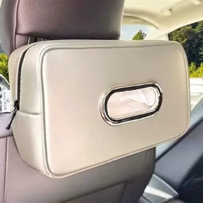 Cross-Border Foreign Trade Large Car-Mounted Car tissue box/set - off-white-overseas-large-square-leather-tissue-bag1-pack