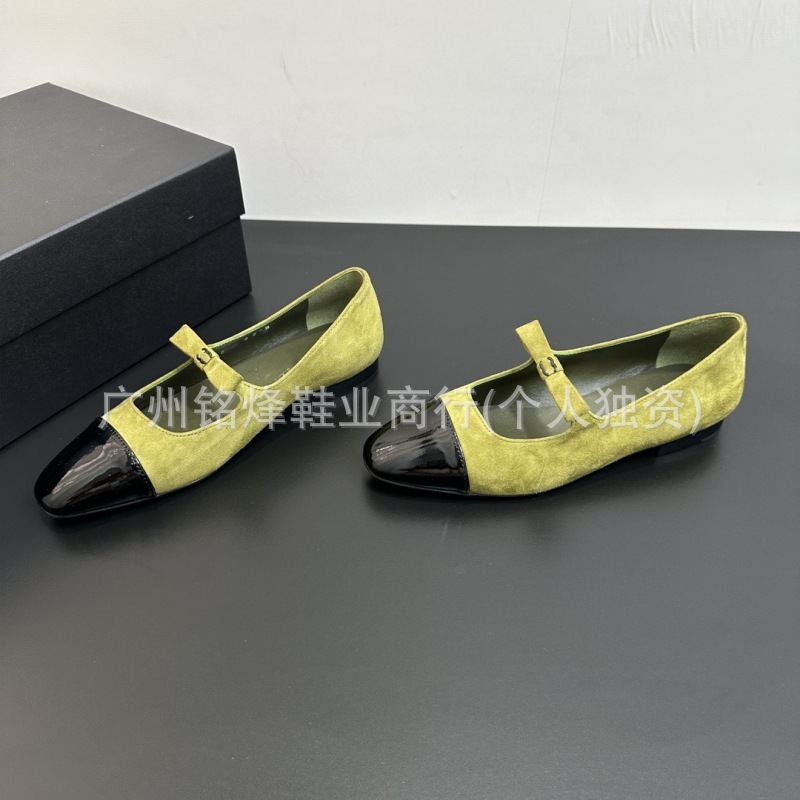 对版2025新款小香风拼色蝴蝶结皮带扣单鞋真皮平底仙女网红玛丽珍|undefined
