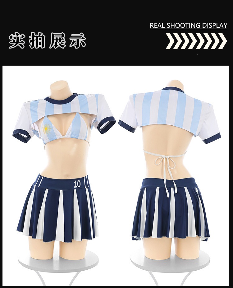 Green Field Football Babe Costume Set with Triangle Cup Top, Short Skirt, Eye Mask and Stockings — detail image 13
