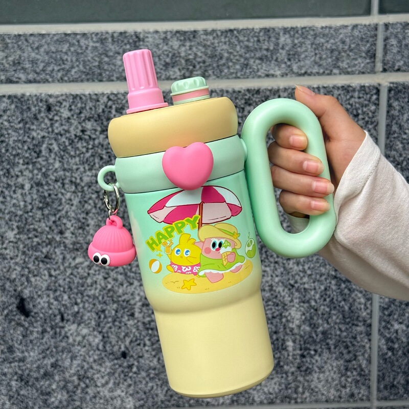 かわいいウサギ 316 ステンレス鋼子供用断熱カップ漫画ダブルドリンクストローカップ車の水カップ大容量アイスカップ|undefined