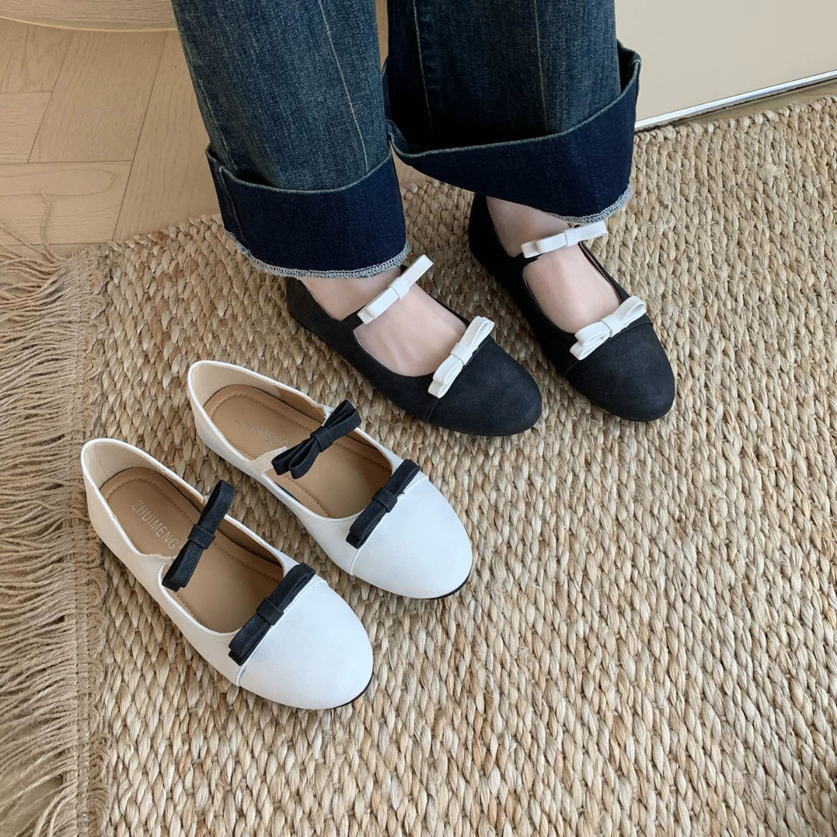 Туфли Мэри Джейн на плоской подошве с круглым носком и бантом, нежные туфли в сказочном стиле, черные туфли на одинарной подошве, новые весенние женские туфли