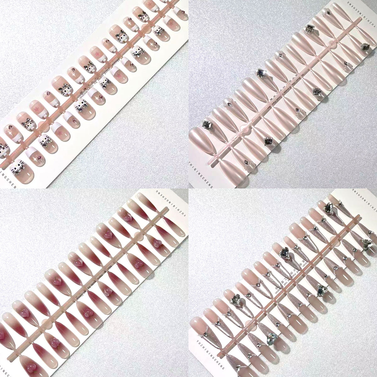 30 Pieces of Diamond Colorful Round Wave Spotted Cat Eye Pure Handmade Wearable Nail Phototherapy Wearable Manicure Finished Fake Nail Stickers