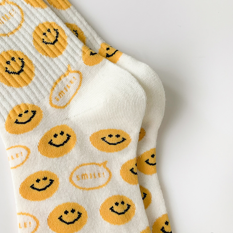 44g Weight Socks Classification Socks Lingerie Type Cotton Fabric Type A Pair Quantity Daily Occasion Smile Face Pattern Winter, Autumn Season Women's Gender Simple Style Style Women's Simple Style Smile Face Cotton Crew Socks A Pair 12