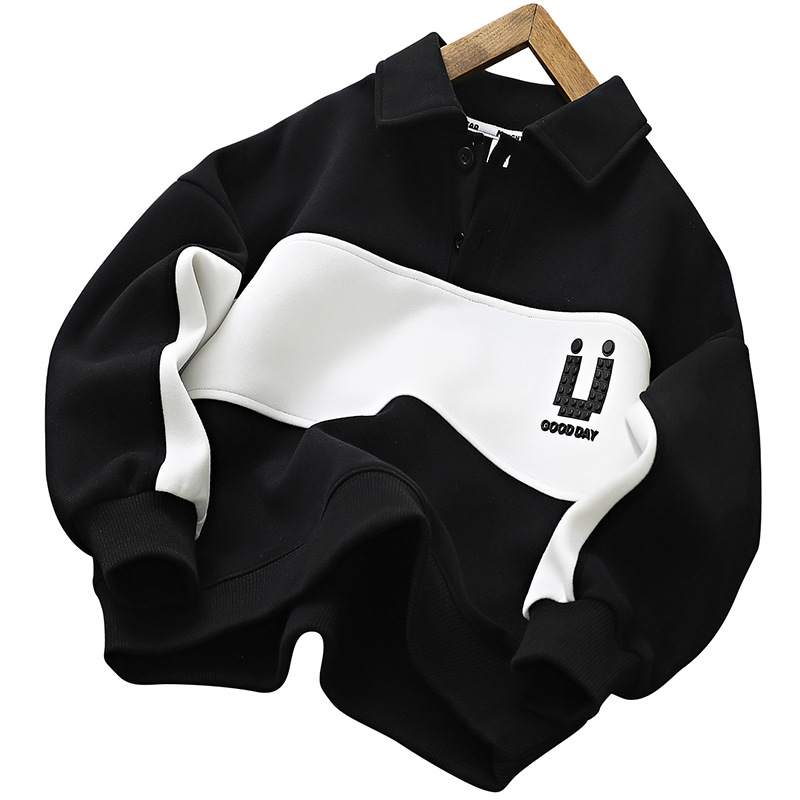 Children's polo shirt, boys' autumn hoodie, 2023 new casual top, large lapel children's clothing_voghion.com