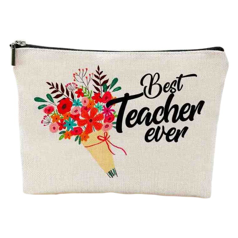 Bolsa de maquillaje transfronteriza para maestros regalo maestro cremallera bolsa impermeable bolsa de almacenamiento de lino regalo del Día del Maestro