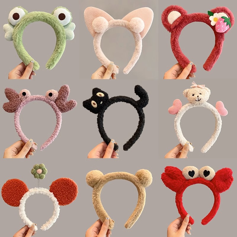 Banda para el cabello para el lavado de cara de dibujos animados lindo, máscara de aplicación de rojo de red para mujer, banda para el cabello, diadema, horquilla de paquete de cabello nuevo 2025