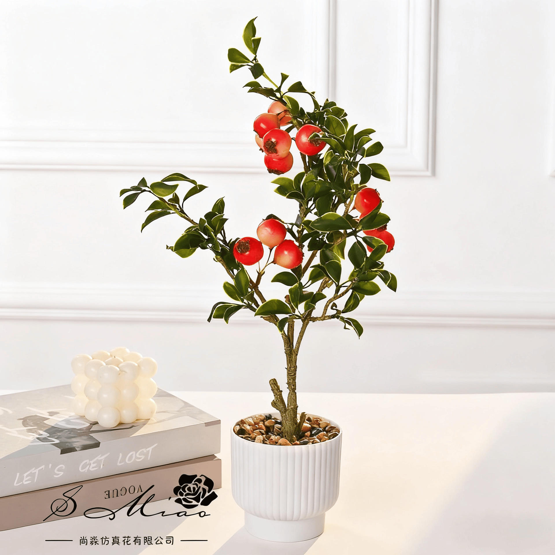 Flores falsas de alta calidad simulación de frutas en maceta decoración de estudio en el hogar flores artificiales simulación de plantas verdes bonsai image 1