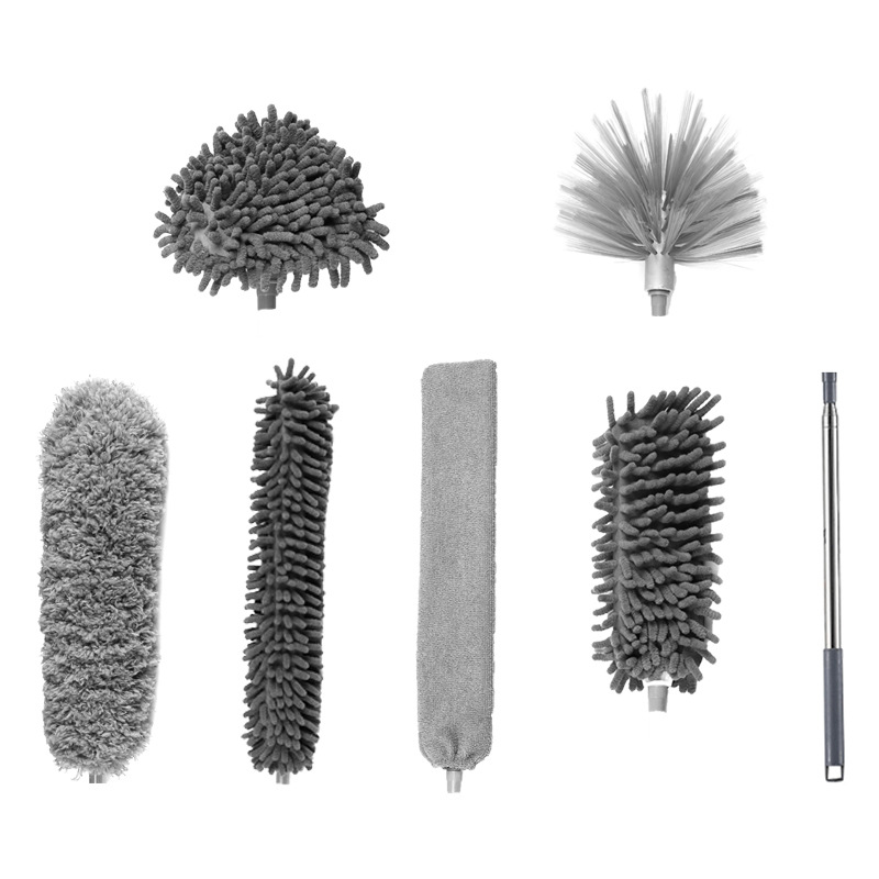 Traje plumero electrostático del hogar plumero retráctil plumero curvo gris artefacto de limpieza cepillo alargado chenille