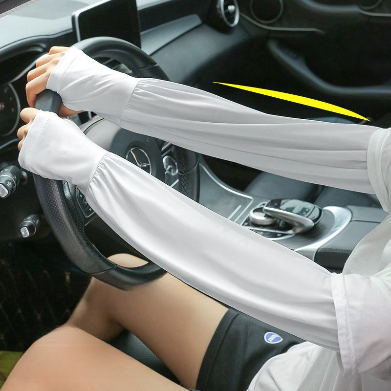 寬鬆大碼冰絲袖套女夏季薄款透氣防紫外線冰袖開車騎行手袖套