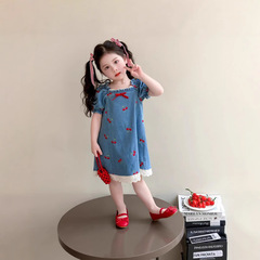 女の子デニムドレスサマードレス 2025 新しい子供服薄い半袖ファッショナブルなベビー夏のプリンセスドレス