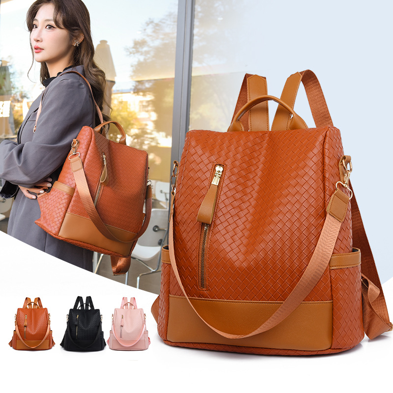 Mochila antirrobo casual de moda transfronteriza nuevo bolso de hombro tejido mochila de viaje de viaje de gran capacidad