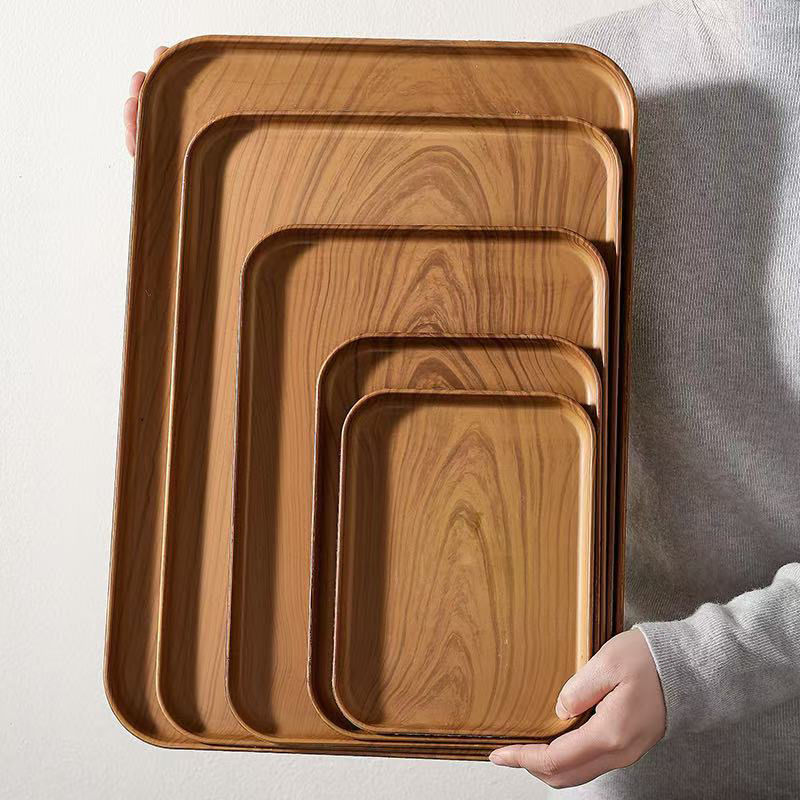 ins Style Imitation Wood Grain Tray Rectangular Tea Tray Dinner Plate Cafe Dessert Plate Storage Tray Cake Plate Snack Plate