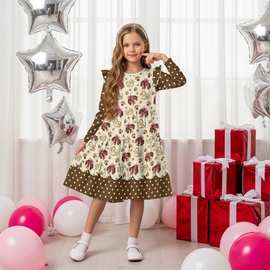 可爱美丽公主裙飞袖豹纹蛋糕裙拼接连衣裙可爱女童亚马逊跨境代发