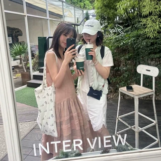 现 韩国设计师ferm*ta苎麻吊带连衣裙韩系女装复古叠穿式背心裙