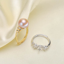 DIY珍珠配件 S925银戒指空托 螺纹指环银饰托 配9-11mm圆珠1232