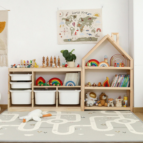 Montessori children's toy storage rack large capacity bookshelf display rack storage cabinet baby toy storage cabinet solid wood
