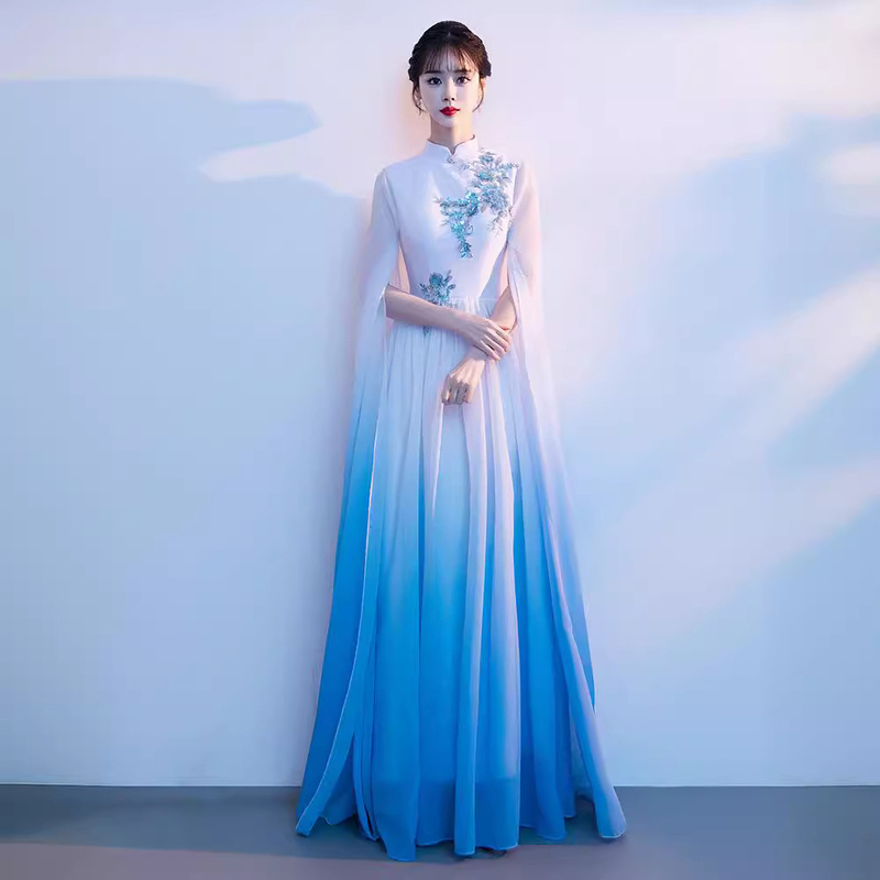 New Chorus Blue Dress Chorus Performance Costume Women's Elegant Long Dress Adult Chorus Conductor Evening Dress