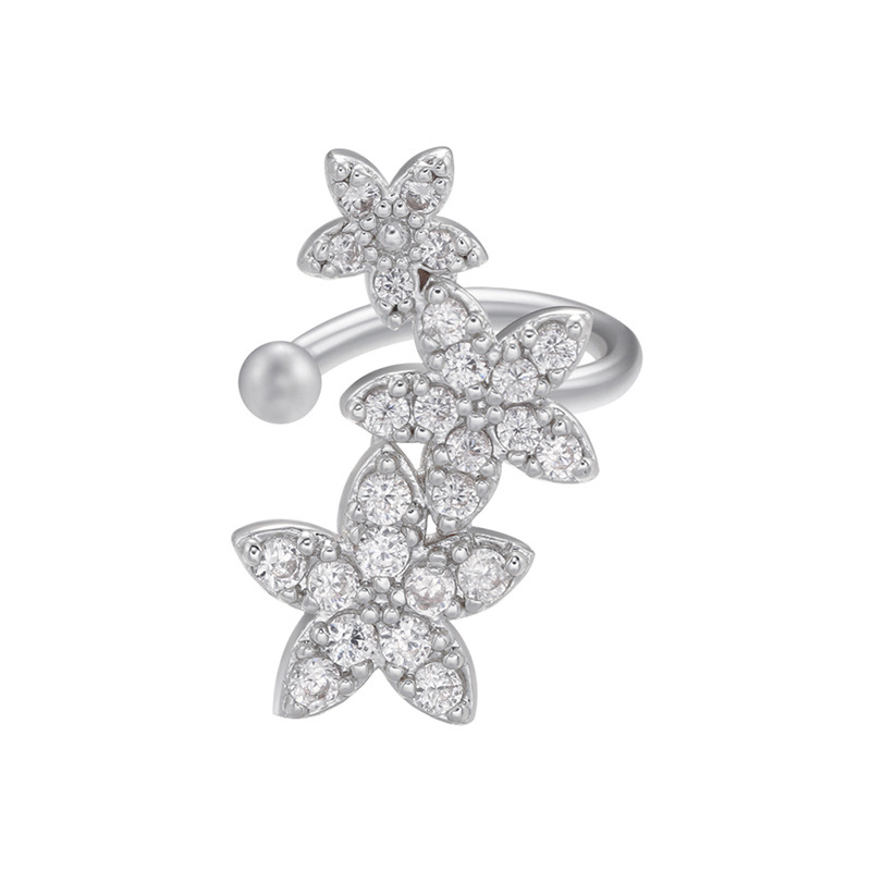 Sweet Flower Copper Plating Zircon Ear clips 1 Piece
