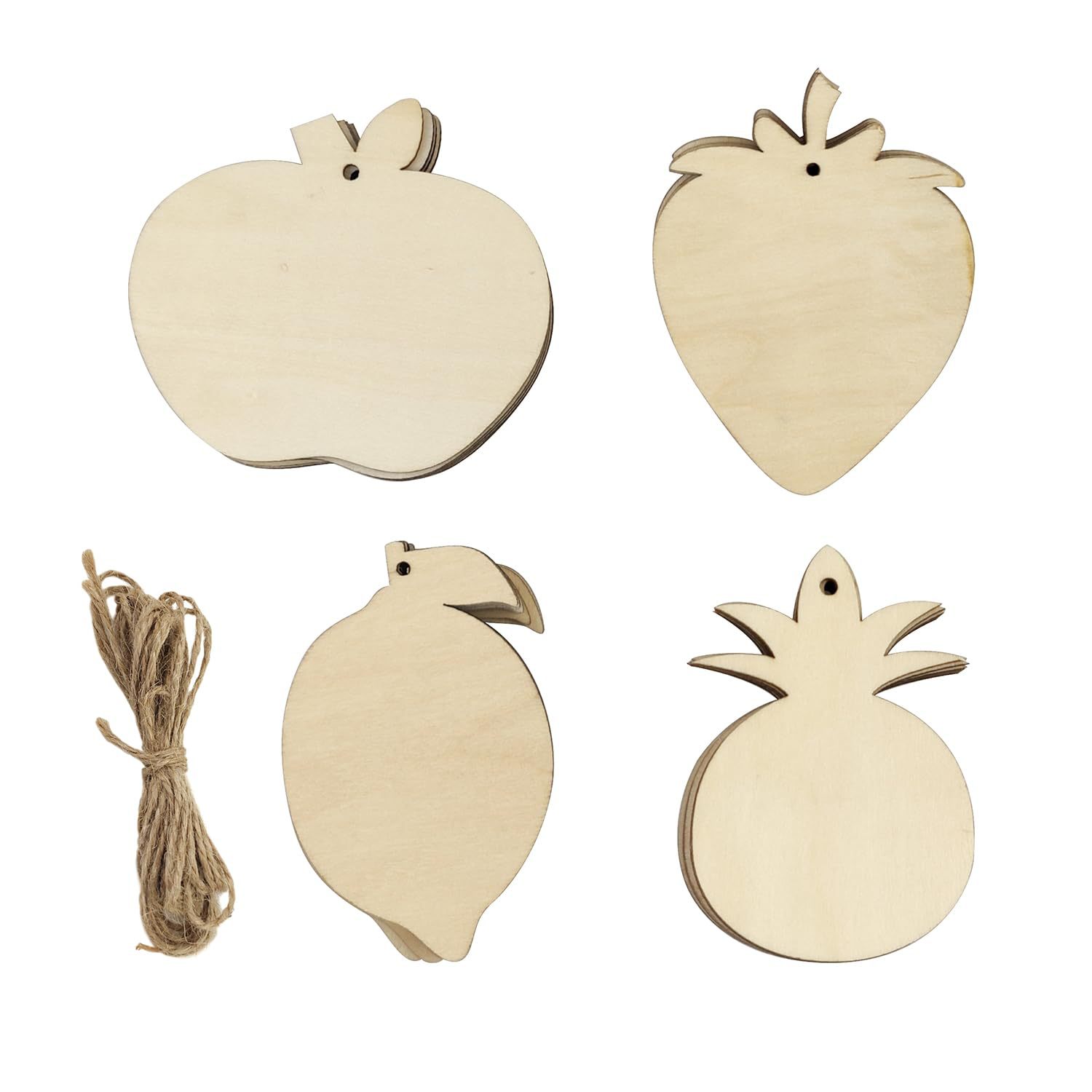 4 manzanas de madera huecas transfronterizas, limón, piña, fresa, decoraciones en forma de fruta hueca, piezas de madera de bricolaje para fiestas