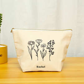 厂家直供简约便携化妆包全棉拉链收纳袋大容量帆布包装袋可印logo
